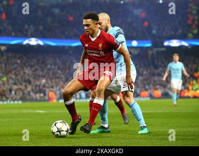 Liverpools Trient Alexander-Arnold beim UEFA Champions League Quarter Final Second Leg Match zwischen Manchester City und Liverpool im Etihad Stadium am 10. April 2018 in Manchester, England. (Foto von Kieran Galvin/NurPhoto) Stockfoto