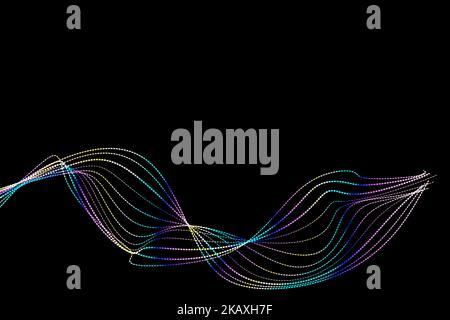 Eine 3D Darstellung von Regenbogenlinien auf schwarzem Hintergrund Stockfoto