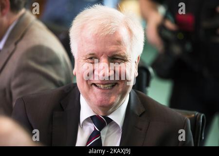 Der deutsche Innenminister Horst Seehofer ist vor der wöchentlichen Kabinettssitzung am 18. April 2018 im Bundeskanzleramt in Berlin abgebildet. (Foto von Emmanuele Contini/NurPhoto) Stockfoto