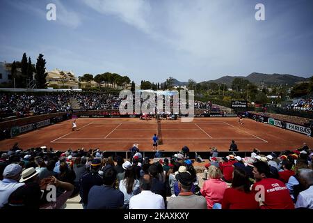 Allgemeine Ansicht des Hauptgerichts während des Spiels zwischen Carla Suarez Navarro aus Spanien und Veronica Cepede Royg aus Paraguay am ersten Tag des Play-offs der Fedcup World Group II zwischen Spanien und Paraguay im Centro de Tenis La Manga Club am 21. April 2018 in La Manga, Spanien (Foto von David Aliaga/NurPhoto) Stockfoto