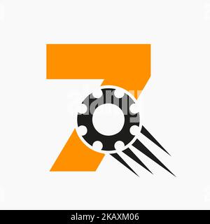 Logo Des Zahnrads Mit 7 Zahnrädern. Symbol Für Die Automobilindustrie, Getriebelogo, Kfz-Reparatursymbol Stock Vektor