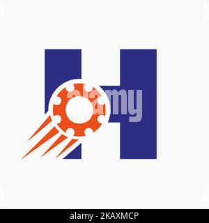 Logo des Zahnrads H Gear. Symbol Für Die Automobilindustrie, Getriebelogo, Kfz-Reparatursymbol Stock Vektor