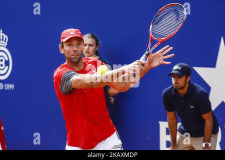 BARCELONA, SPANIEN - APRIL 23: Ivo Karlovic aus Kroatien während der Barcelona Open Banc Sabadell 66º Trofeo Conde de Godo im Reial Club Tenis Barcelona am 23. April 2018 in Barcelona. (Foto von Xavier Bonilla/NurPhoto) Stockfoto