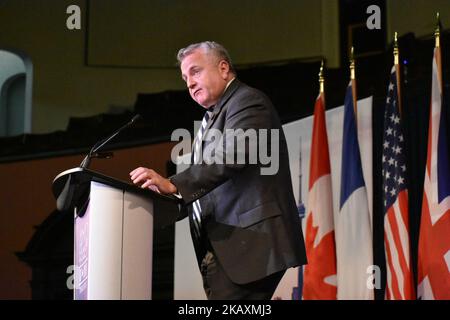 Der amtierende US-Außenminister John Sullivan hält am 23. April 2018 an der University of Toronto in Toronto, Kanada, eine Presseverfügung ab (Foto: Kyle Mazza/NurPhoto) Stockfoto