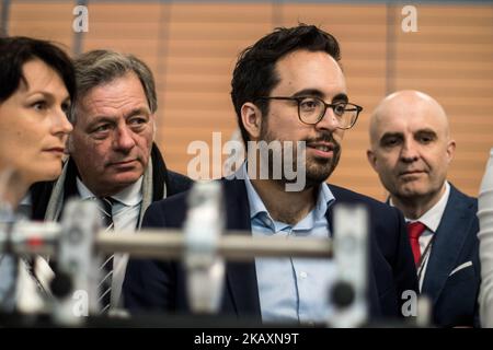 Die Internet Business and New Technologies Fair „The Web Conference“ fand im Rahmen der Digital Summ'R am 26. April 2018 in Lyon, Frankreich, statt. Mounir MAHJOUBI, Staatssekretär des Premierministers für digitale Medien, war bei der Show anwesend. (Foto von Nicolas Liponne/NurPhoto) Stockfoto