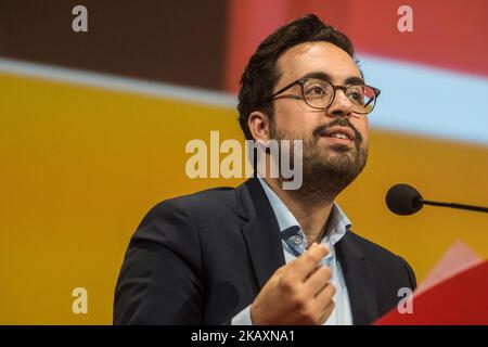 Die Internet Business and New Technologies Fair „The Web Conference“ fand im Rahmen der Digital Summ'R am 26. April 2018 in Lyon, Frankreich, statt. Mounir MAHJOUBI, Staatssekretär des Premierministers für digitale Medien, war bei der Show anwesend. (Foto von Nicolas Liponne/NurPhoto) Stockfoto