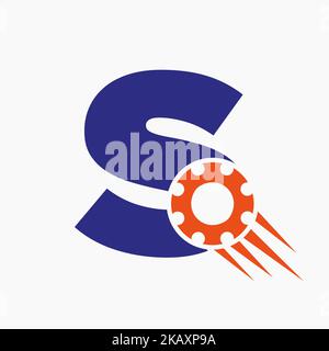 Logo des S Gear Zahnrads. Symbol Für Die Automobilindustrie, Getriebelogo, Kfz-Reparatursymbol Stock Vektor