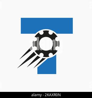 Logo des T-Zahnrads. Symbol Für Die Automobilindustrie, Getriebelogo, Kfz-Reparatursymbol Stock Vektor