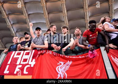 Fans von Liverpool beim UEFA Champions League Halbfinale zwischen Roma und Liverpool am 2. Mai 2018 im Stadio Olimpico, Rom, Italien. (Foto von Giuseppe Maffia/NurPhoto) Stockfoto