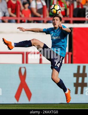 Daler Kuzyaev vom FC Zenit Sankt Petersburg während des Spiels der Russischen Fußball-Liga zwischen dem FC Lokomotiv Moskau und dem FC Zenit Sankt Petersburg am 5. Mai 2018 in der RZD Arena in Moskau, Russland. (Foto von Mike Kireev/NurPhoto) Stockfoto