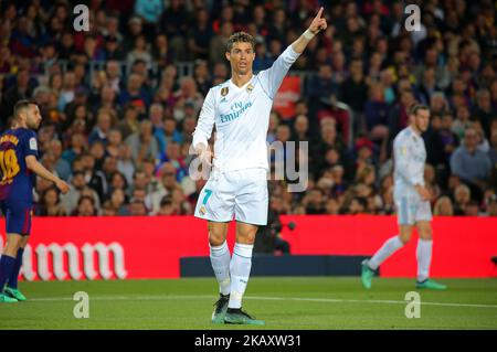 Cristiano Ronaldo während des Spiels zwischen dem FC Barcelona und Real Madrid CF, gespielt im Camp Nou Stadion am 06.. Mai 2018 in Barcelona, Spanien. Foto: Joan Valls/Urbanandsport /NurFoto -- (Foto von Urbanandsport/NurPhoto) Stockfoto