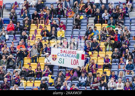 FC Barcelona-Fans aus Sinaloa spielten während des Spiels zwischen dem FC Barcelona und Real Madrid für die Runde 36 der Liga Santander am 6.. Mai 2018 im Camp nou in Barcelona, Spanien. -- (Foto von Urbanandsport/NurPhoto) Stockfoto