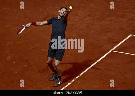 Dominic Thiem aus Österreich ist am achten Tag des Mutua Madrid Open Tennisturniers im Caja Magica am 12. Mai 2018 in Madrid, Spanien, in seinem Halbfinalspiel gegen Kevin Anderson aus Südafrika vertreten (Foto: David Aliaga/NurPhoto) Stockfoto