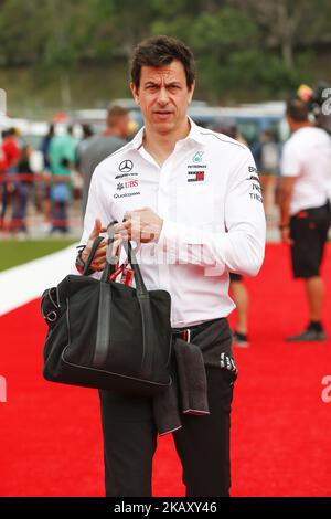 Toto Wolff kommt am Qualifying-Tag des Grand Prix F1 an, der am 12.. Mai 2018 auf dem Circuit of Barcelona, Spanien, gefeiert wird. (Kredit: Urbanandsport / NurPhoto) -- (Foto von Urbanandsport/NurPhoto) Stockfoto