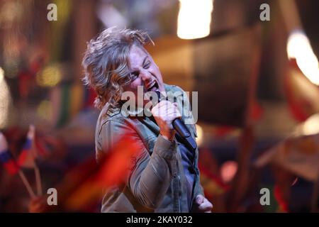 Die Band AWS of Hungary treten am 12. Mai 2018 beim Eurovision Song Contest Grand Final 2018 in der Altice Arena in Lissabon, Portugal, auf. ( Foto von Pedro FiÃºza/NurPhoto) Stockfoto