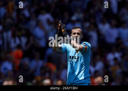 Jaume Domenech Torhüter von Valencia CF reagiert während des La Liga Spiels zwischen Valencia CF und Deportivo de la Coruna in Mestalla am 20. Mai 2018 in Valencia, Spanien (Foto von David Aliaga/NurPhoto) Stockfoto