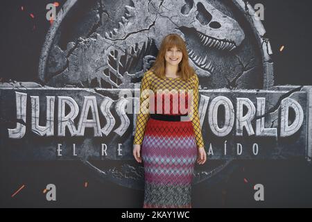 Die Schauspielerin Bryce Dallas Howard nimmt am 22. Mai 2018 an der Fotozelle „Jurassic World: Fallen Kingdom“ („Jurassic World: El Reino Caido“) im Villamagna Hotel in Madrid, Spanien, Teil. (Foto von Oscar Gonzalez/NurPhoto) Stockfoto