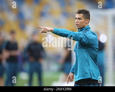 Real Madrids portugiesischer Stürmer Cristiano Ronaldo während eines Real Madrid Teamtrainings im Olympiastadion in Kiew, Ukraine, am 25. Mai 2018, am Vorabend des UEFA Champions League-Finalspiels zwischen Liverpool und Real Madrid. (Foto von Raddad Jebarah/NurPhoto) Stockfoto