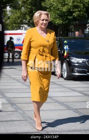 Die rumänische Premierministerin Viorica Dancila während der polnisch-rumänischen Regierungskonsultationen am 25. Mai 2018 im Belweder Palast in Warschau, Polen. (Foto von Mateusz Wlodarczyk/NurPhoto) Stockfoto