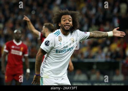 Marcelo von Real Madrid reagiert während des letzten Spiels der Champions League zwischen Real Madrid und Liverpool im Olympiastadion in Kiew. Ukraine, Samstag, 26. Mai 2018 (Foto von Danil Shamkin/NurPhoto) Stockfoto