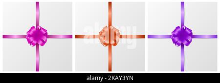 Vektor 3D realistische Geschenk Bogen in verschiedenen Farben Icon Set Closeup isoliert. Rosa, Rot, Lila Schleife zum Geburtstag, Weihnachtsgeschenke, Geschenke, Einladung Stock Vektor
