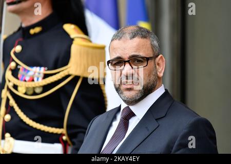 Ankunft des Präsidenten des Hohen Staatsrats von Libyen, Khaled MECHRI, am 29. Mai 2018 im Elysée-Palast. Die Internationale Konferenz über Libyen, die vom Präsidenten der Französischen Republik, Emmanuel Macron, im Elysée-Palast veranstaltet wurde, versammelte sich am Dienstag, dem 29. Mai 2018, um libysche Führer, mehr als 20 Länder und 4 internationale Organisationen zu einem gemeinsamen Fahrplan zu bewegen. (Foto: Julien Mattia/NurPhoto) Stockfoto