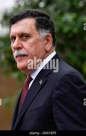 Ankunft seines Exz. Herr Fáyez EL SARRAJ, Präsident des Präsidialrats der Nationalen Union des Staates Libyen, anlässlich der Internationalen Konferenz über Libyen am 29. Mai 2018. Die Internationale Konferenz über Libyen, die vom Präsidenten der Französischen Republik, Emmanuel Macron, im Elysée-Palast veranstaltet wurde, versammelte sich am Dienstag, dem 29. Mai 2018, um libysche Führer, mehr als 20 Länder und 4 internationale Organisationen zu einem gemeinsamen Fahrplan zu bewegen. (Foto: Julien Mattia/NurPhoto) Stockfoto