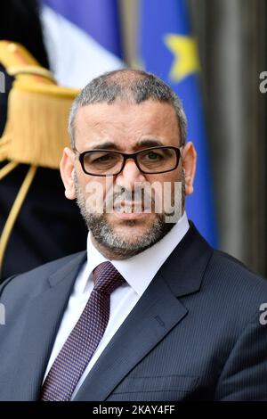 Ankunft des Präsidenten des Hohen Staatsrats von Libyen, Khaled MECHRI, am 29. Mai 2018 im Elysée-Palast. Die Internationale Konferenz über Libyen, die vom Präsidenten der Französischen Republik, Emmanuel Macron, im Elysée-Palast veranstaltet wurde, versammelte sich am Dienstag, dem 29. Mai 2018, um libysche Führer, mehr als 20 Länder und 4 internationale Organisationen zu einem gemeinsamen Fahrplan zu bewegen. (Foto: Julien Mattia/NurPhoto) Stockfoto