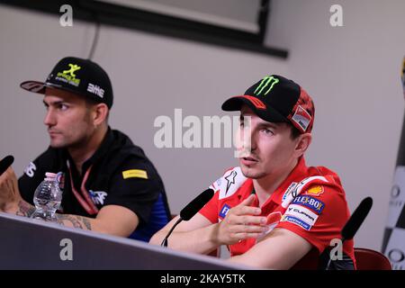 #99 JORGE LORENZO aus Spanien, Movistar Yamaha MotoGP Team, Yamaha YZR-M1 2018, Gran Premio d'Italia Oakley, während der Qualifying-Pressekonferenz am Samstag auf dem internationalen Kurs von Mugello für die MotoGP-Weltmeisterschaft 6., vom 1.. Bis 3.. Juni (Foto: Felice Monteleone/NurPhoto) Stockfoto