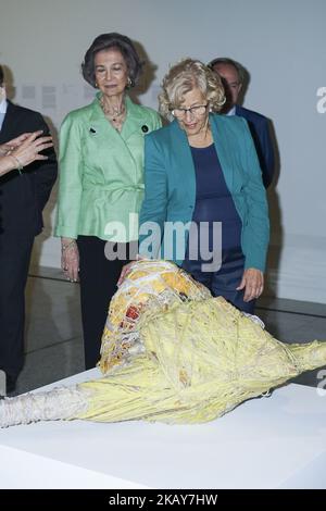 Königin Sofia nimmt am 5. Juni 2018 an der Ausstellung „Fundacion ONCE“ Contemporary Art Biennale im Cibeles Palace in Madrid, Spanien, Teil. (Foto von Oscar Gonzalez/NurPhoto) Stockfoto