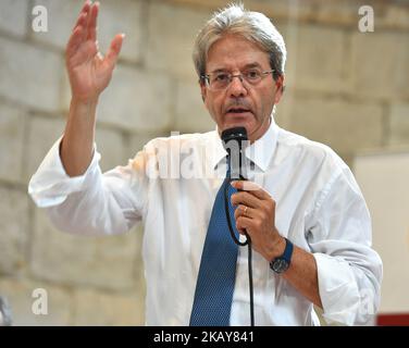 Der ehemalige Premierminister Paolo Gentiloni bei der Präsentation des wichtigsten Kandidaten von Messina, Antonio Saitta, am 7. Juni 2018 in Messina, Italien. (Foto von Gabriele Maricchiolo/NurPhoto) Stockfoto