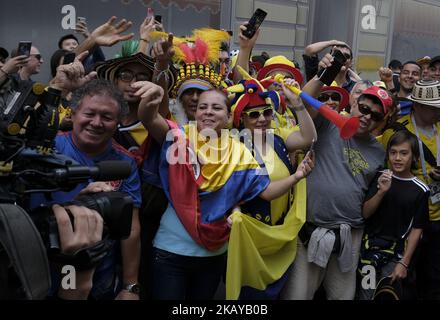 Kolumbianische Fans auf dem Roten Platz in Moskau, Russland, am 13. Juni 2018, während der FIFA-Weltmeisterschaft 2018. (Foto von Matteo Ciambelli/NurPhoto) Stockfoto
