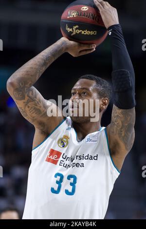 Real Madrid Trey Tompkins während des Liga Endesa Finals Matches (Spiel 1.) zwischen Real Madrid und Kirolbet Baskonia im Wizink Center in Madrid, Spanien. 13. Juni 2018. (Foto von COOLMedia/Peter Sabok/NurPhoto) Stockfoto