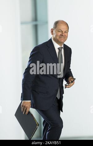 Finanzminister Olaf Scholz trifft sich am 14. Juni 2018 zu einem Treffen zwischen Regierung und Ministerpräsidenten der deutschen Länder im Bundeskanzleramt in Berlin. (Foto von Emmanuele Contini/NurPhoto) Stockfoto