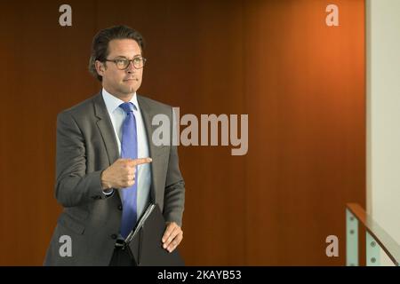 Verkehrsminister Andreas Scheuer trifft sich am 14. Juni 2018 zu einem Treffen zwischen Regierung und Ministerpräsidenten der deutschen Länder im Bundeskanzleramt in Berlin. (Foto von Emmanuele Contini/NurPhoto) Stockfoto