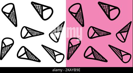 Der Blick auf schwarze Eiskegel auf weißem und rosafarbenem Hintergrund Stock Vektor