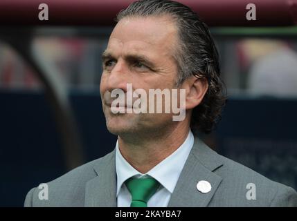 Cheftrainer Juan Antonio Pizzi von der Saudi-arabischen Nationalmannschaft während der Gruppe Ein Spiel zwischen Russland und Saudi-Arabien bei der Fußball-Weltmeisterschaft 2018 im Luzhniki-Stadion in Moskau, Russland, Dienstag, 14. Juni 2018. (Foto von Anatolij Medved/NurPhoto) Stockfoto