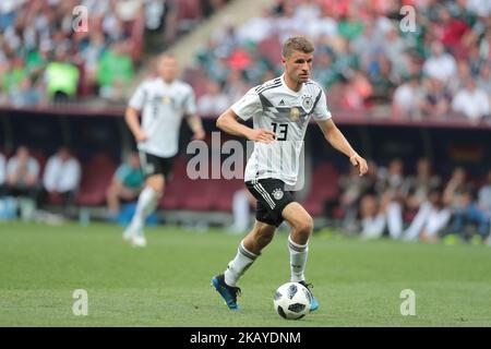 Mittelfeldspieler Thomas Müller von der deutschen Nationalmannschaft beim Spiel der Gruppe F zwischen Deutschland und Mexiko bei der Fußball-Weltmeisterschaft 2018 im Luzhniki-Stadion in Moskau, Russland, Sonntag, 17. Juni 2018. (Foto von Anatolij Medved/NurPhoto) Stockfoto