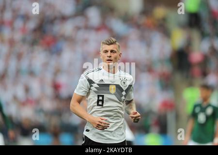 Mittelfeldspieler Toni Kroos aus der deutschen Nationalmannschaft bei einem Fußball-Weltcup der Gruppe F 2018 zwischen Deutschland und Mexiko am 16. Juni 2018 in der Kazan Arena in Kazan, Russland. (Foto von Anatolij Medved/NurPhoto) Stockfoto