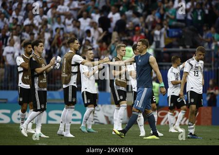 Manuel Neuer beim Spiel der russischen Fußball-Weltmeisterschaft 2018 der Gruppe F zwischen Deutschland und Mexiko im Luzhniki-Stadion am 17. Juni 2018 in Moskau, Russland. (Foto von Mehdi Taamallah/NurPhoto) Stockfoto