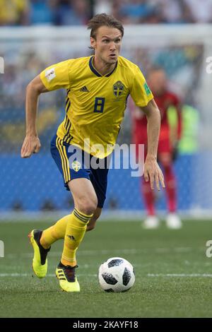 Albin Ekdal während des Fußballs der russischen Fußball-Weltmeisterschaft 2018 der Gruppe F zwischen Schweden und der Republik Korea im Nischni Nowgorod-Stadion am 18. Juni 2018 in Nischni Nowgorod, Russland. (Foto von Tomasz Jastrzebowski/NurPhoto) Stockfoto