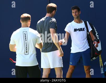 Andy Murray (GBR) übt vor seinem ersten Spiel gegen Nick Kyrgios (AUS) während der Fever-Tree Championship im Queen's Club, London, am 18. Juni 2018 (Foto: Kieran Galvin/NurPhoto) Stockfoto