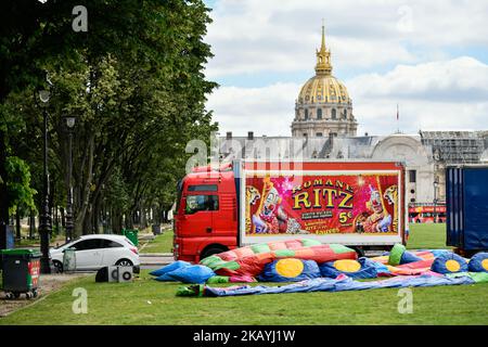 Am 19. Juni 2018 wurden auf der 'Esplanade des Invalides' in Paris, Frankreich, Tierkreiszirkusse eingerichtet, um den Beschuldigungen des Missbrauchs in Anwesenheit von Marcel Campion, bekannt als König von Forrains, entgegenzuwirken.(Foto: Julien Mattia/NurPhoto) Stockfoto