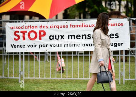 Am 19. Juni 2018 wurden auf der 'Esplanade des Invalides' in Paris, Frankreich, Tierkreiszirkusse eingerichtet, um den Beschuldigungen des Missbrauchs in Anwesenheit von Marcel Campion, bekannt als König von Forrains, entgegenzuwirken.(Foto: Julien Mattia/NurPhoto) Stockfoto