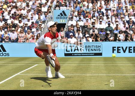 Novak Djokovic aus Serbien spielt am 7. Tag der Fever-Tree Championships im Queens Club am 24. Juni 2018 in London, Großbritannien, mit Vorhand. (Foto von Alberto Pezzali/NurPhoto) Stockfoto