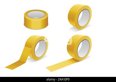 Vector realistische Beige 3D Gelbe Tape Roll Icon Set, Mock-up Nahaufnahme isoliert auf weißem Hintergrund. Design-Vorlage von Verpackung klebrig Band Rolle oder Stock Vektor