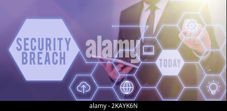 Inspiration zeigt Zeichen Sicherheitsverletzung. Geschäftsidee nicht autorisierter Zugriff auf Daten, die durch einen böswilligen Eindringling gewonnen wurden Stockfoto