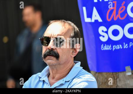 Der französische Gewerkschaftsführer der CGT, Philippe Martinez, nimmt an einer Demonstration der CGT und der FO Teil, um das odèle Social et républicain (republikanisches Sozialmodell) am 28. Juni 2018 in Paris zu verteidigen. (Foto von Julien Mattia/NurPhoto) Stockfoto