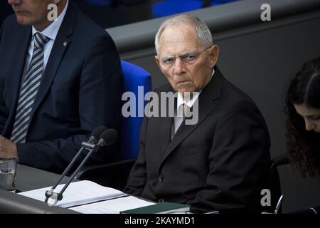 Bundestagspräsident Wolfgang Schaeuble ist während der Vollversammlung des Deutschen Bundestages 42. am 28. Juni 2018 in Berlin abgebildet. (Foto von Emmanuele Contini/NurPhoto) Stockfoto