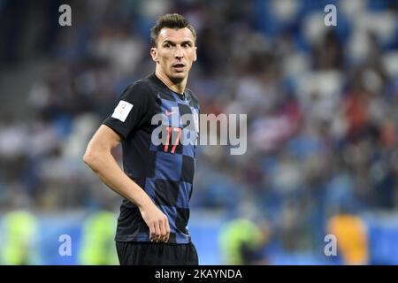 Mario Mandzukic aus Kroatien während des 16 FIFA-Weltcup-Spiels 2018 zwischen Kroatien und Dänemark am 1. Juli 2018 im Nischni Nowgorod-Stadion in Nischni Nowgorod, Russland (Foto: Andrew Surma/NurPhoto) Stockfoto